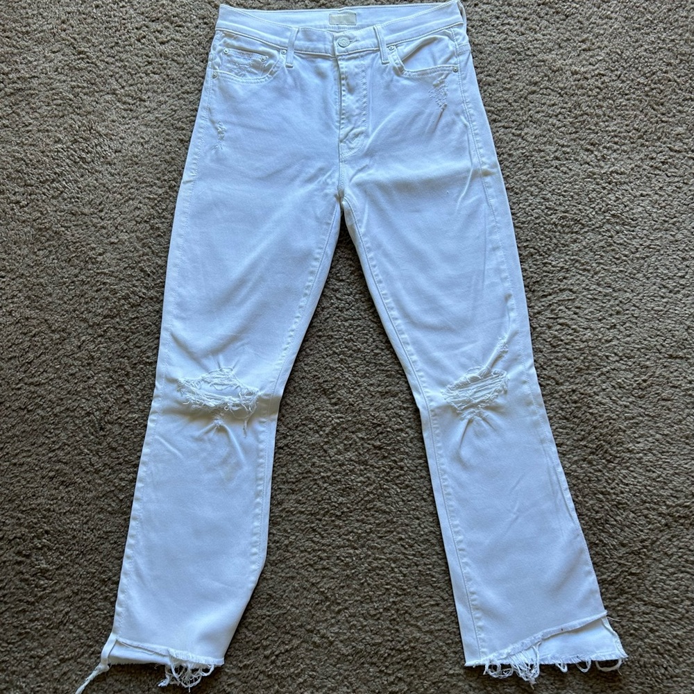 MOTHER Distressed High Rise Cropped Denim Women’s Cracked Slipper Size 27